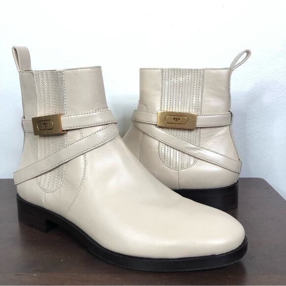 NEW Tory Burch T Hardware Leather Chelsea Boots in Dulce De Leche Size 9.5M - Picture 2 of 11